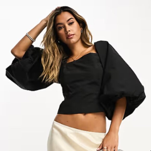 InWear Frasco volume sleeve structured top - US size 12 - Black - Picture 1 of 11